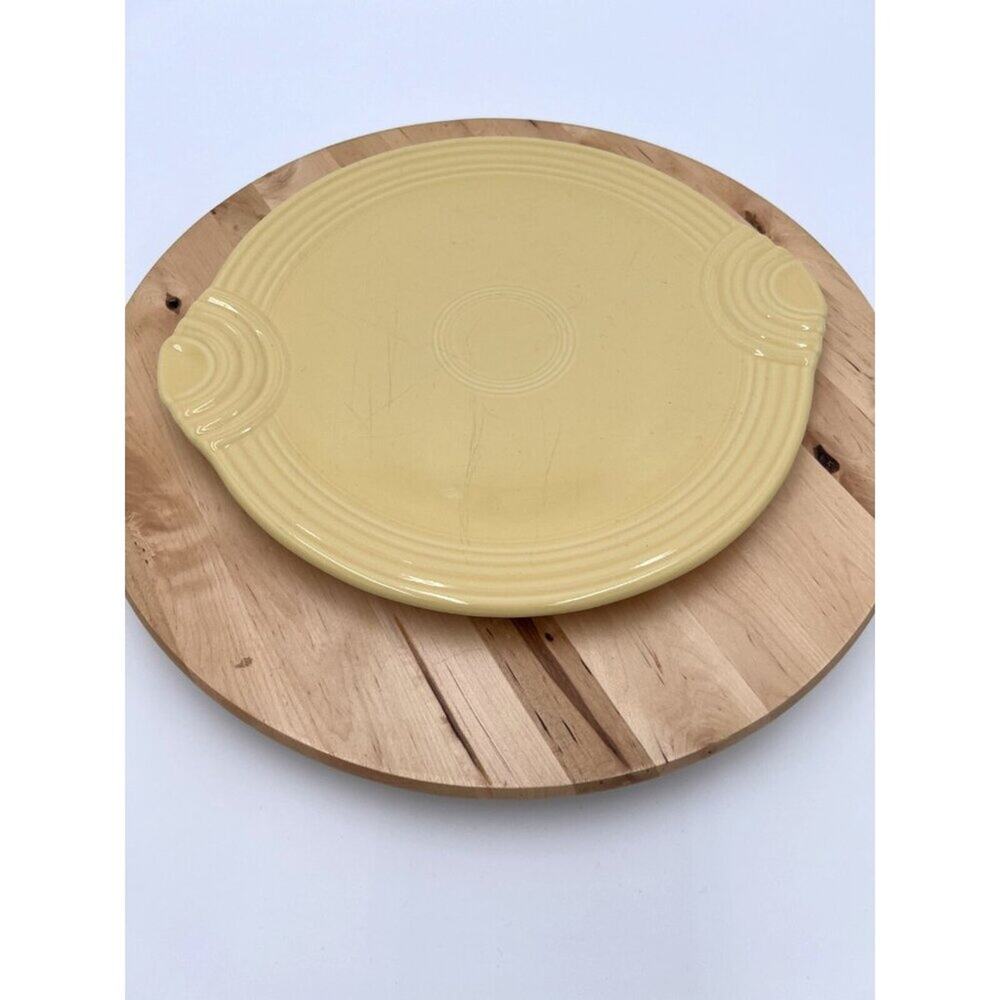 Fiesta Cake Plate Yellow Homer Laughlin 12 inch Handles Collectible Mid Century